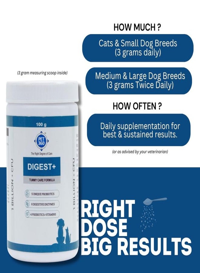 PET360 Digest+ Tummy Care Formula | Gut Health Supplement for Dogs & Cats | Probiotics, Prebiotics, Digestive Enzymes & Vitamins for Improved Digestion & Immunity | Suitable for All Breeds - 100 gm - Image 4